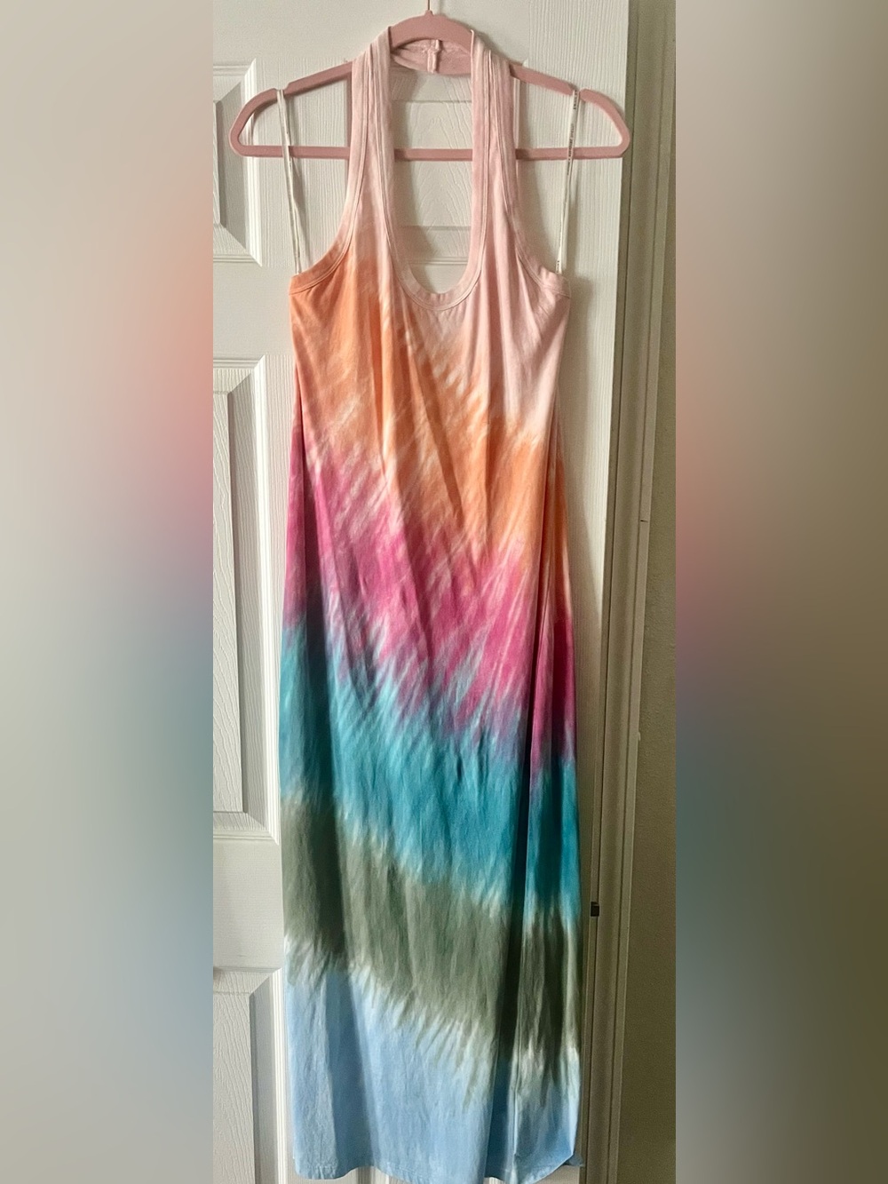 Young, Fabulous & Broke Tie-Dye Ombre Midi Dress in Pink, Orange & Blue - HALTER